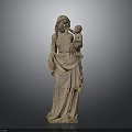 Historic Building Interior Showcasing Wooden Madonna and Child Sculpture Artwork