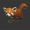 Adorable Orange Red Panda Plush Figure With White Ears Perched On Tree Branch