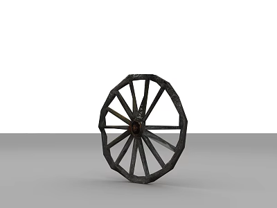Antique Wooden Wheel With Spokes And Hub On Gray Surface 3d model