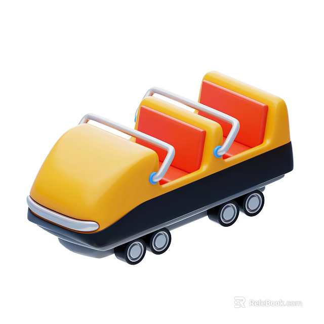 Yellow And Black Toy Vehicle With Two Orange Seats White Handrails And Black Wheels Design 3d model 
