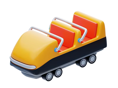 Yellow And Black Toy Vehicle With Two Orange Seats White Handrails And Black Wheels Design 3d model