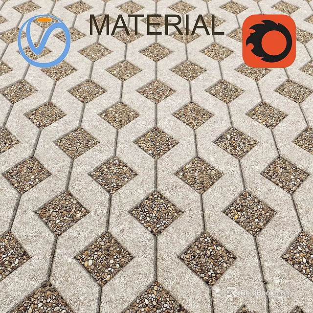Decorative Concrete Paving Components With Geometric Diamond Pattern And Pebble Inlays 3d model 
