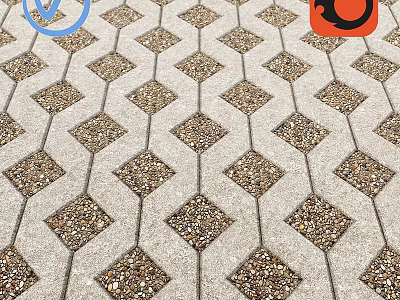 Decorative Concrete Paving Components With Geometric Diamond Pattern And Pebble Inlays 3d model