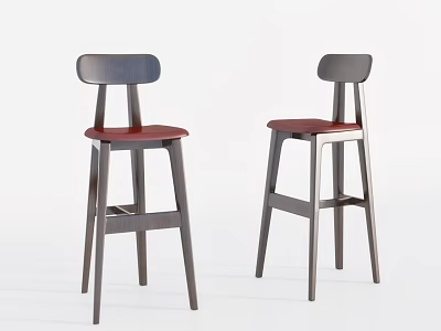Modern Bar Stools With Wooden Frame Red Seats And Minimalist Design Style 3d model