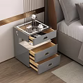 Modern Gray Nightstand with Glass Top and Drawers for Bedside Storage