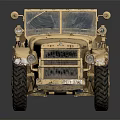 Vintage Military Jeep Model In Beige With Open Top Large Tires And Weathered Texture
