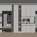 Modern Shoe Cabinet With Storage Shelves Mirror And Clothing Hanger In Bright Natural Light Interior