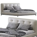 Double Bed with Tufted Headboard Light Colored Frame and Gray Bedding 3d model