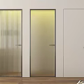 Modern Hinged Doors With Vertical Slats Frosted Glass Solid Panel And Metal Frame Design 3d model