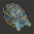 Human Heart 3D Rendered Blue With Yellow Vascular Texture Detailed Anatomical Chest Organ