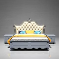 Classic Double Bed With Upholstered Headboard Diamond Tufted Gray Frame Drawer Storage And Side Nightstands