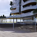 Modern High Rise Residential Towers With Swimming Pool And Greenery Under Blue Sky