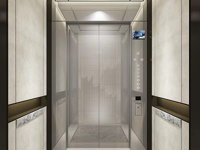 Modern Elevator Interior With Glass Doors Light Colored Wall Panels Ceiling Lighting And Control Panel 3d model