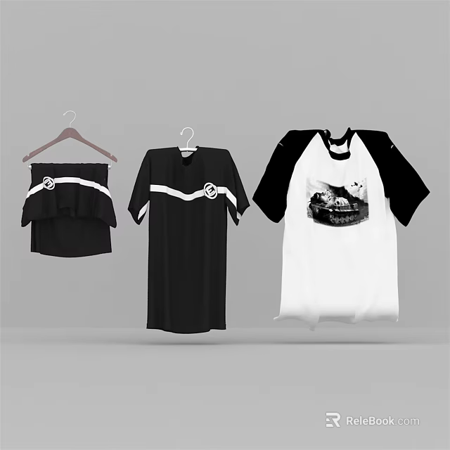Fashionable Black Skirt T Shirt And Baseball Tee With White Stripes Patterns And Design 3d model 