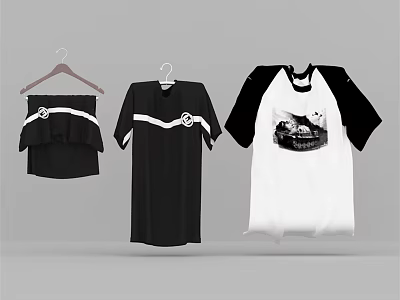 Fashionable Black Skirt T Shirt And Baseball Tee With White Stripes Patterns And Design 3d model