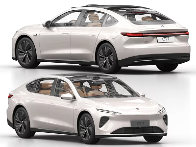 White Electric Sedan With Sleek Design Panoramic Sunroof And Brown Interior 3d model
