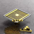 Golden Square Floor Drain With Grid Design For Bathroom Floor Drainage 3d model