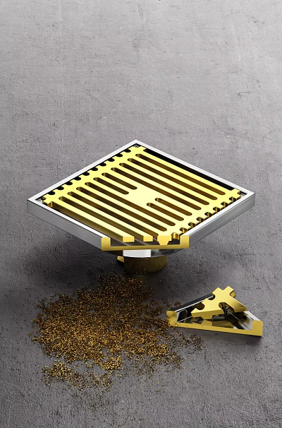 Golden Square Floor Drain With Grid Design For Bathroom Floor Drainage 3d model