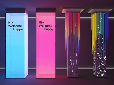 Colorful Light Boxes with Hi Welcome Happy Text Blue Pink Gradient And Dotted Patterns 3d model