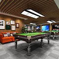 Modern Billiard Room Interior With Snooker Tables Sofas And Artworks 3d model