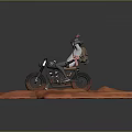 Stylish Motorcycle With Rider In Helmet On Red Terrain 3D Model Scene