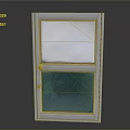 Sturdy Gray Framed Door With Upper White And Lower Green Glass Panels And Handle