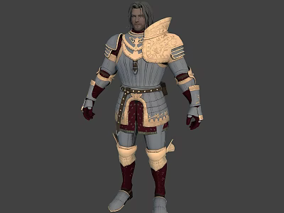 Medieval Warrior Character Wearing Detailed Plate Armor With Gold Red And Gray Accents 3d model