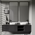 Modern Bathroom Interior Design With Double Washbasin And Marble Countertop Mirrors