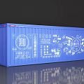 Blue Shipping Container Featuring White Lithium Battery Graphics And 2023 Design Elements 3d model