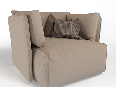 Beige Fabric Lounge Chair With Plaid Cushions And Modern Comfortable Design 3d model