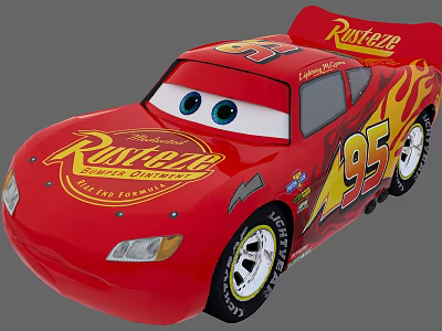 Red Racing Car With Flame Decals Rusteze Logo Number 95 And Big Eyes 3d model