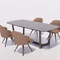 Modern Rectangular Dining Table Set With Marble Top And Beige Chairs 3d model