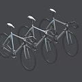 Three White Bicycles Arranged Side By Side On Gray Background With Minimalist Design