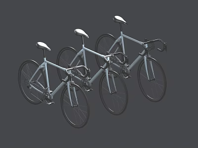 Three White Bicycles Arranged Side By Side On Gray Background With Minimalist Design 3d model