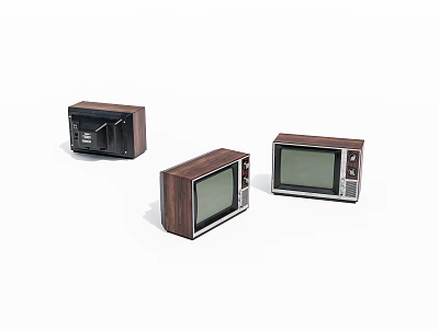 Vintage Televisions with Wooden Cases in Various Styles on White Background 3d model