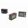 Vintage Televisions with Wooden Cases in Various Styles on White Background