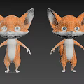 Cartoon Fox 3D Model With Orange White Fur And Blue Eyes Standing On Black Background