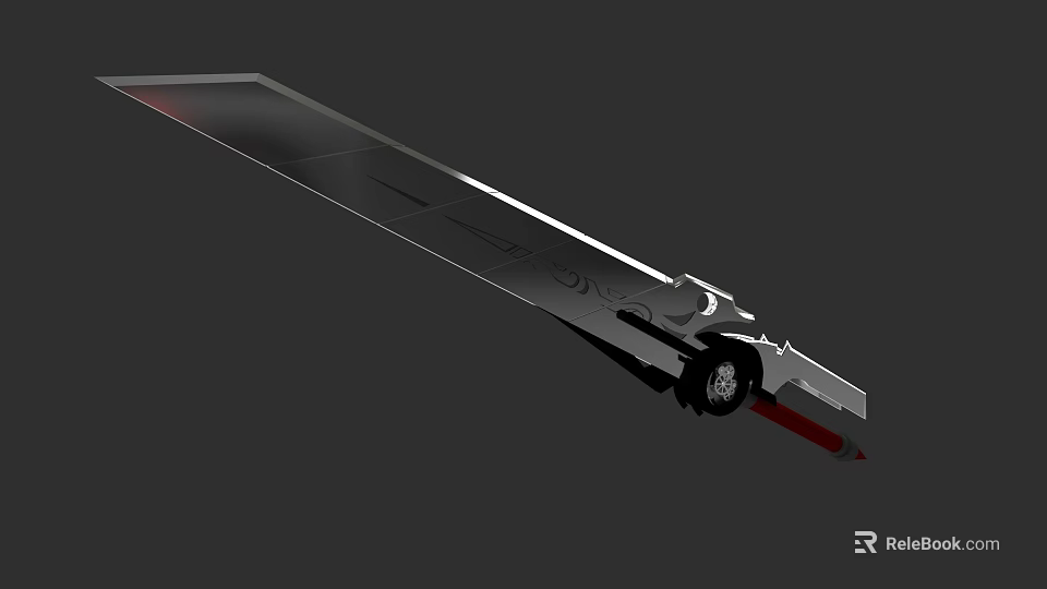 Sleek Silver Weapon With Decorative Black Hilt And Red Blade Detail 3d model 