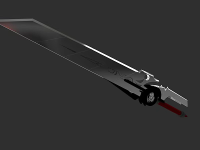 Sleek Silver Weapon With Decorative Black Hilt And Red Blade Detail 3d model