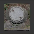 Detailed Realistic Manhole Cover Model With Grass Dirt And Small Plants