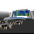Global Mobile Power And Materials Technology Summit Expo Conference Setup With Stage Large Screen And Round Tables