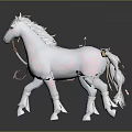 White Mythical Unicorn With Gold Pink Ornamental Decorations And Flowing Mane 3d model