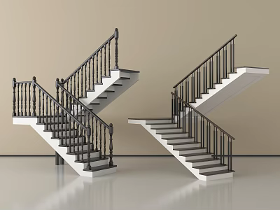 Elegant Modern Staircase With Black Metal Railings And White Steps Design 3d model