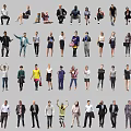 Diverse Group of People in Various Standing and Sitting Poses with Different Clothing