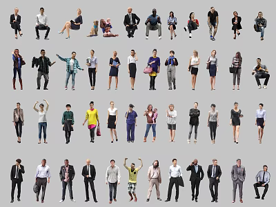 Diverse Group of People in Various Standing and Sitting Poses with Different Clothing 3d model