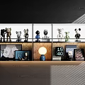 Modern Display Cabinet with Glass Doors Holding Toy Figurines Table Lamp Photo Frames And Clock