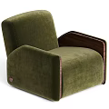 Green Velvet Single Armchair With Wooden Armrests And Modern Design