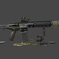 Detailed Modern Tactical Rifle With Scope Magazine Bullets And Accessories
