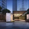 Modern High rise Building Entrance With Luxury Car And Lush Greenery Design