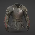 Medieval Metal Armor With Decorative Shoulder And Arm Plates Red Accents
